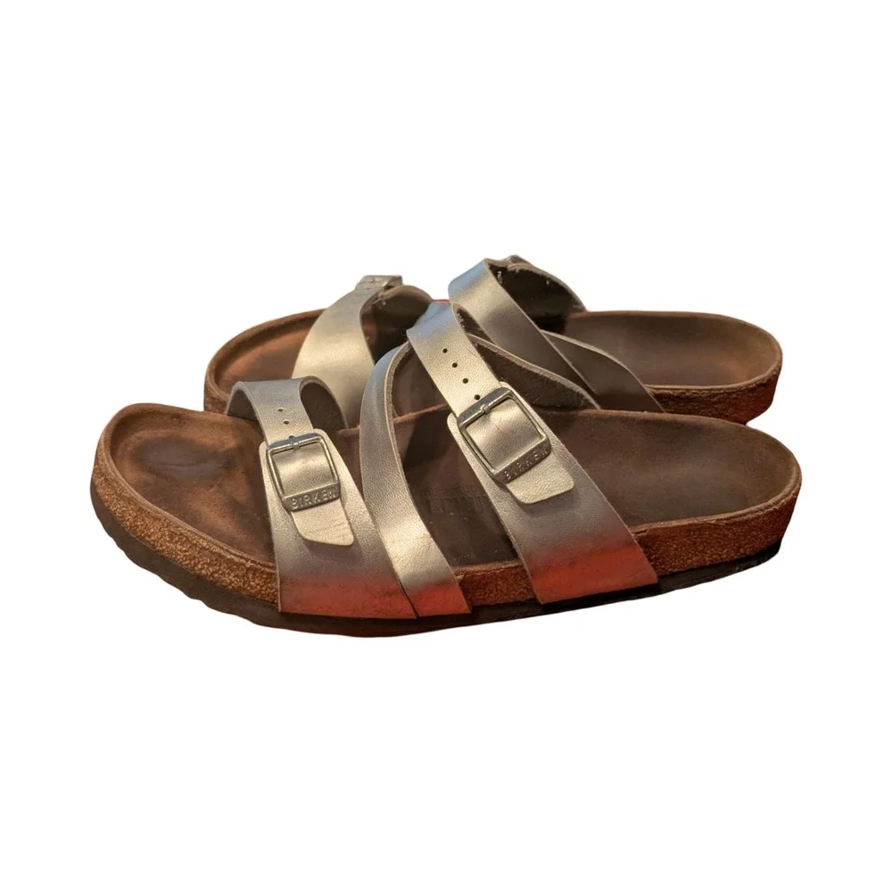 Birkenstock Salina Silver Metallic Strappy Cork Footbed Sandals Mens 42 L11 M9‎